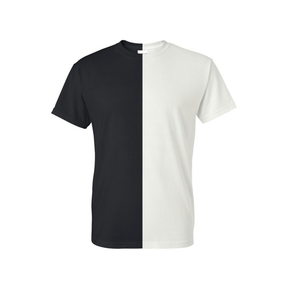 Black and White Adult Split Tee Two-toned Shirt Two-colored Shirt Half and  Half Tee 