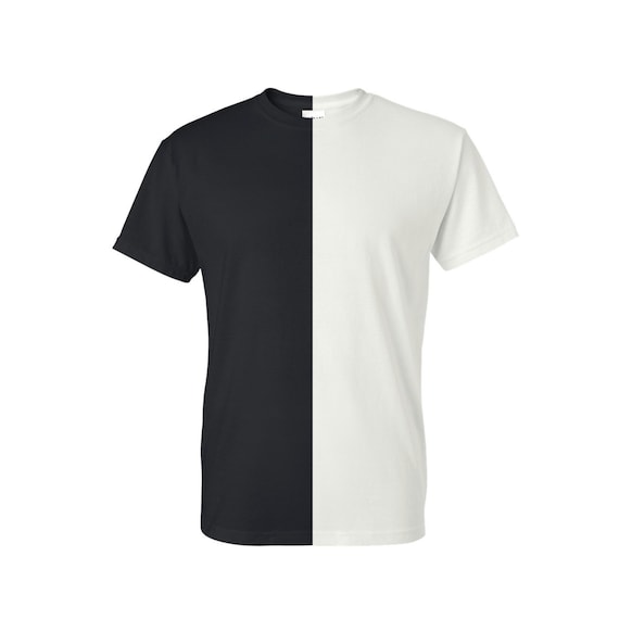 Black and White Adult Split Tee Two-toned Shirt Two-colored Shirt Half and  Half Tee 