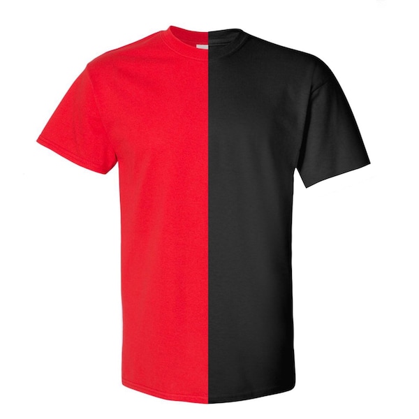 Black and Red Split Adult Tee | Two-Toned Shirt | Two-Colored T-Shirt | Half and Half Tee