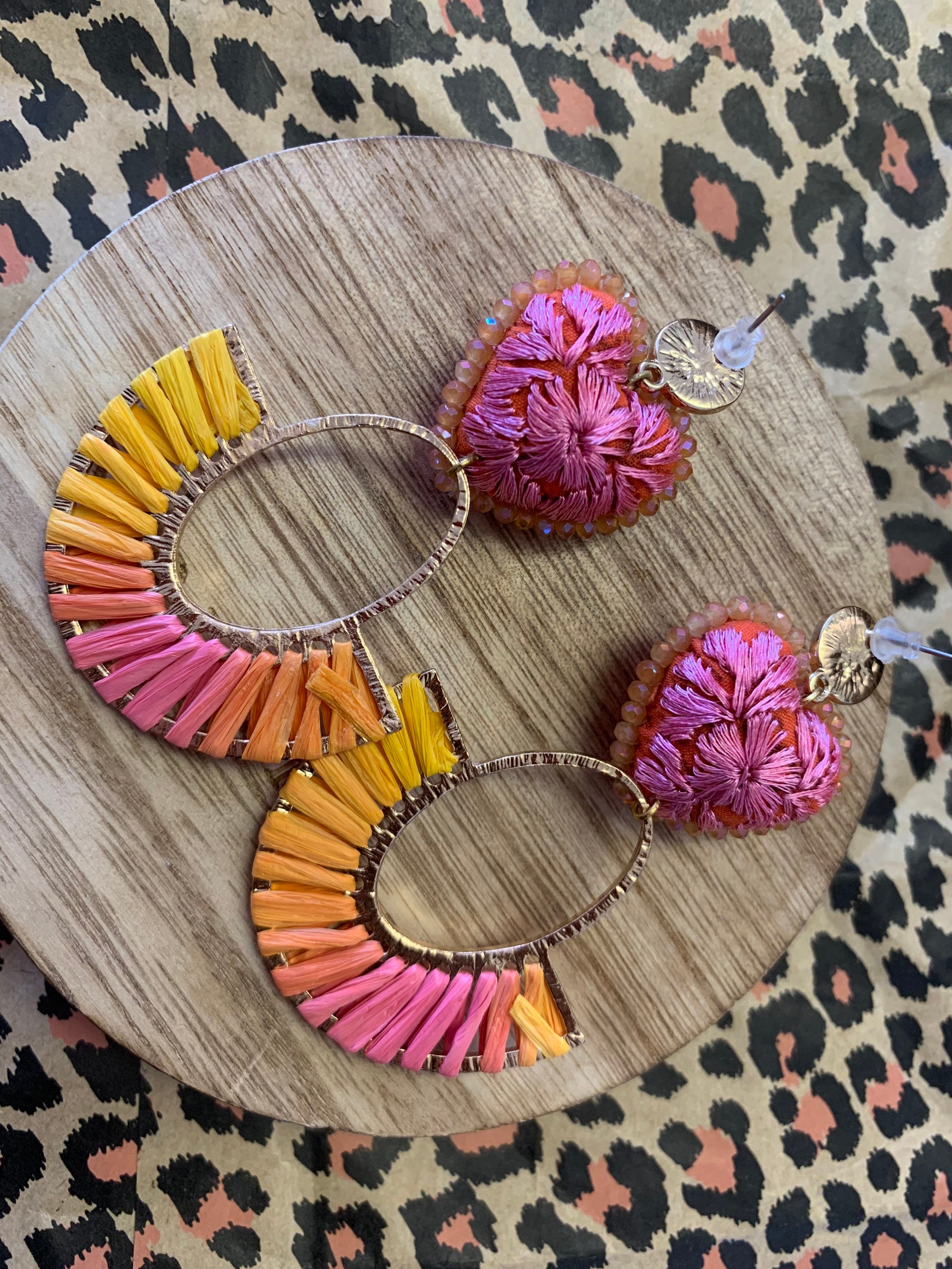 Hand embroidered detailed gold plated earrings. Pink and Etsy