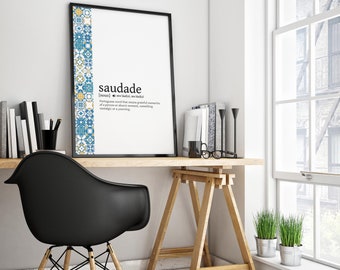 Saudade Definition Printable Wall Art, Portuguese Definition Print Saudade Dictionary Printable, Portuguese Quote, Portuguese Tiles Portugal
