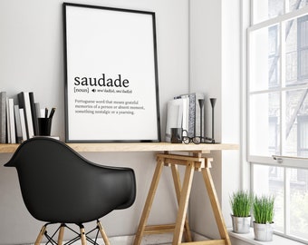 Saudade Definition Printable Wall Art, Portuguese Definition Print, Saudade Dictionary Printable, Portuguese Quote Print, Poster, Portugal