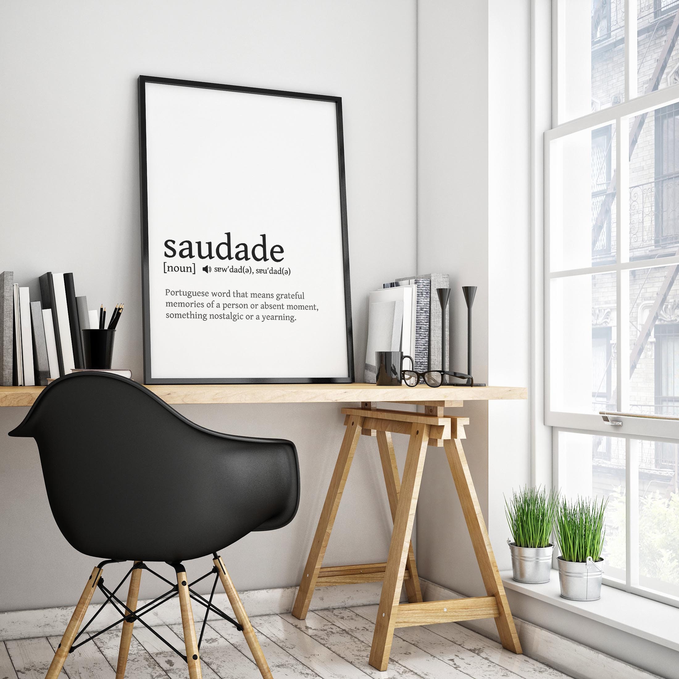 Saudade Definition Art Print Black and White Modern Minimalist Wall Art  Canvas Painting Picture for Living Room Home Decoration