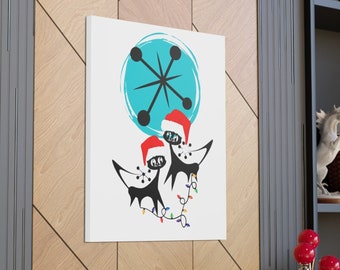 Retro Christmas Atomic Cat Whimsical Holiday Wall Art