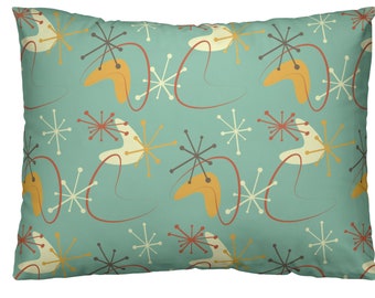 Abstract Mustard Yellow Cream and Minty Green Retro Mid Century Modern Spun Polyester Square Pillow