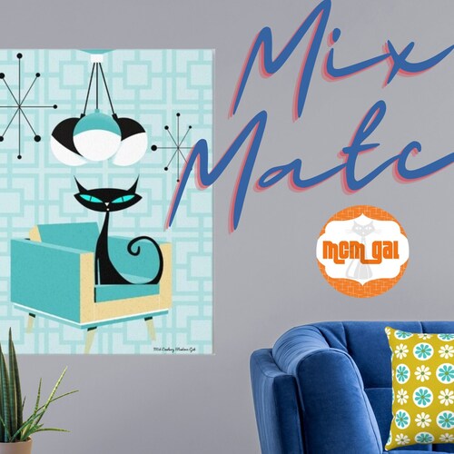 Mid Century Modern Art Print Atomic Cat Gifts Retro - Etsy