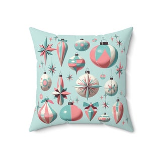 Mid Century Modern Shiny Brite Atomic 50's Ornamanet Pillow In Aqua And Pinks
