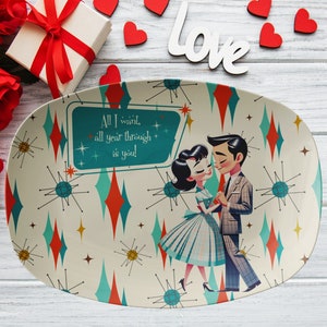 Vintage 50s Valentine, Love, Franciscan Diamond Starburst Kitschy Love MCM Party Platter
