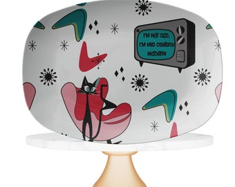 Milestone Birthday Gift, Party Platter Gift, I'm Not Old, I'm Mid Century Modern Atomic Cat Platter