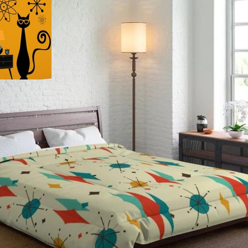 Mid Century Modern Comforter / Retro Style Bedding / Queen Etsy