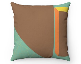 Abstract Mustard Yellow Cream and Minty Green Retro Mid Century Modern Spun Polyester Square Pillow