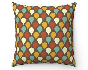 Abstract Mustard Yellow Cream and Minty Green Retro Mid Century Modern Spun Polyester Square Pillow