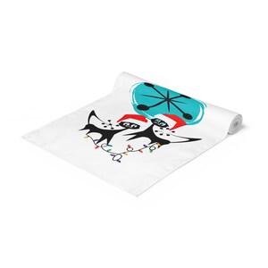 Atomic Cats Kitchen, Dining Room, Black Cat, Retro Christmas Mid Century Modern White MCM Designs Table Runner image 4