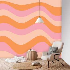 Retro Wave, Pink, Orange, Apricot, 70's Groovy Peel And Stick Wall Paper Murals