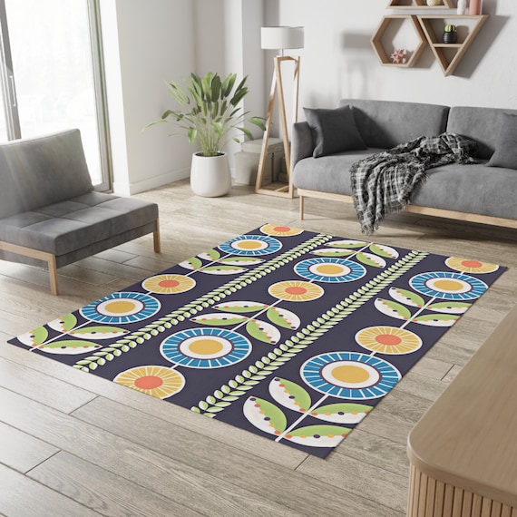 Scandinavian Folk Art Flower Area Rug Norwegian Folk Art Home