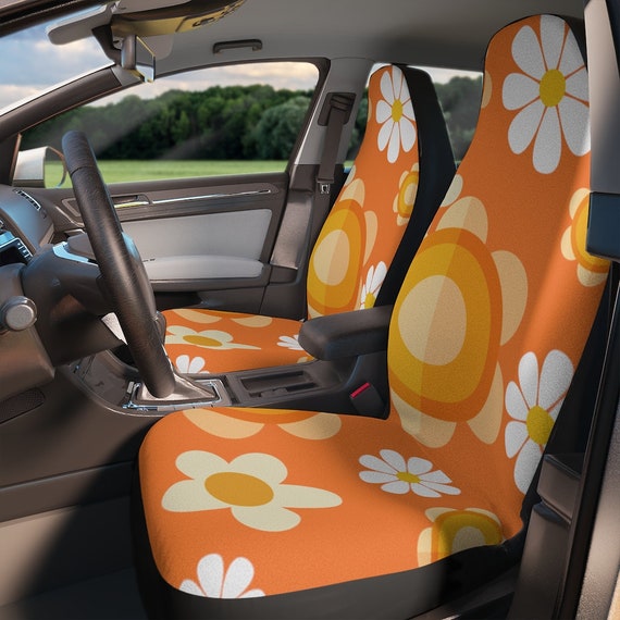 Housses de siège de voiture Retro Mid Mod, Orange, Flower Power, Mod Daisy,  Hipster, Accessoires de voiture Groovy -  France