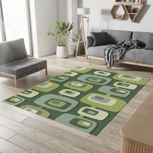 Mid Century Modern, Livingroom, Bedroom, Kitchen, Geometric, Groovy Green, Beige, Abstract, 60s 70s Retro, Mid Mod, MCM Dornier Rug