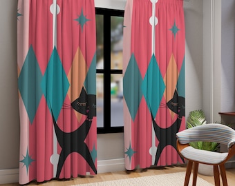 Mid Century Modern Window Curtains Atomic Diamonds 