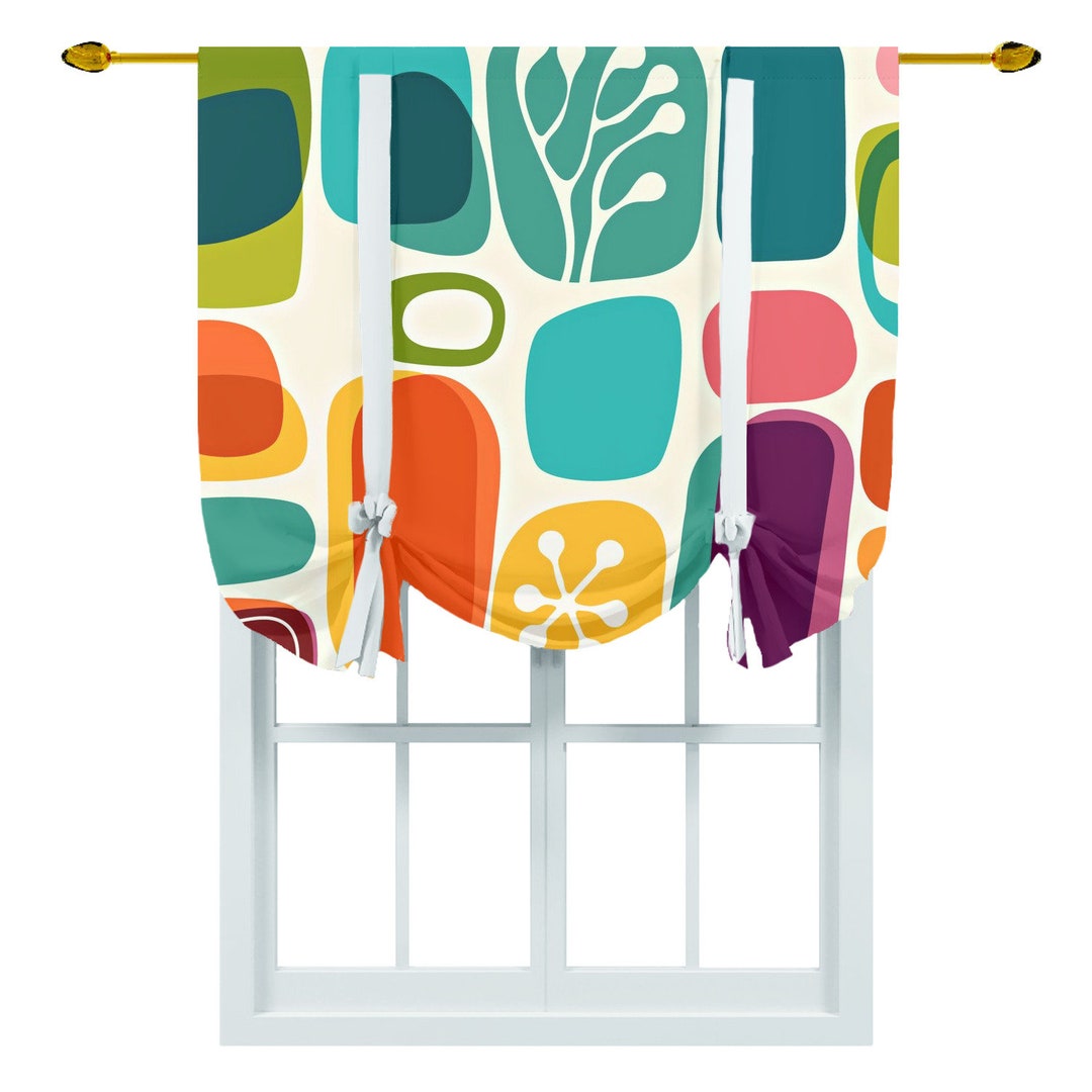 Retro Kitchen Curtain Valance, Mid Century Modern, Geometric, Amoeba