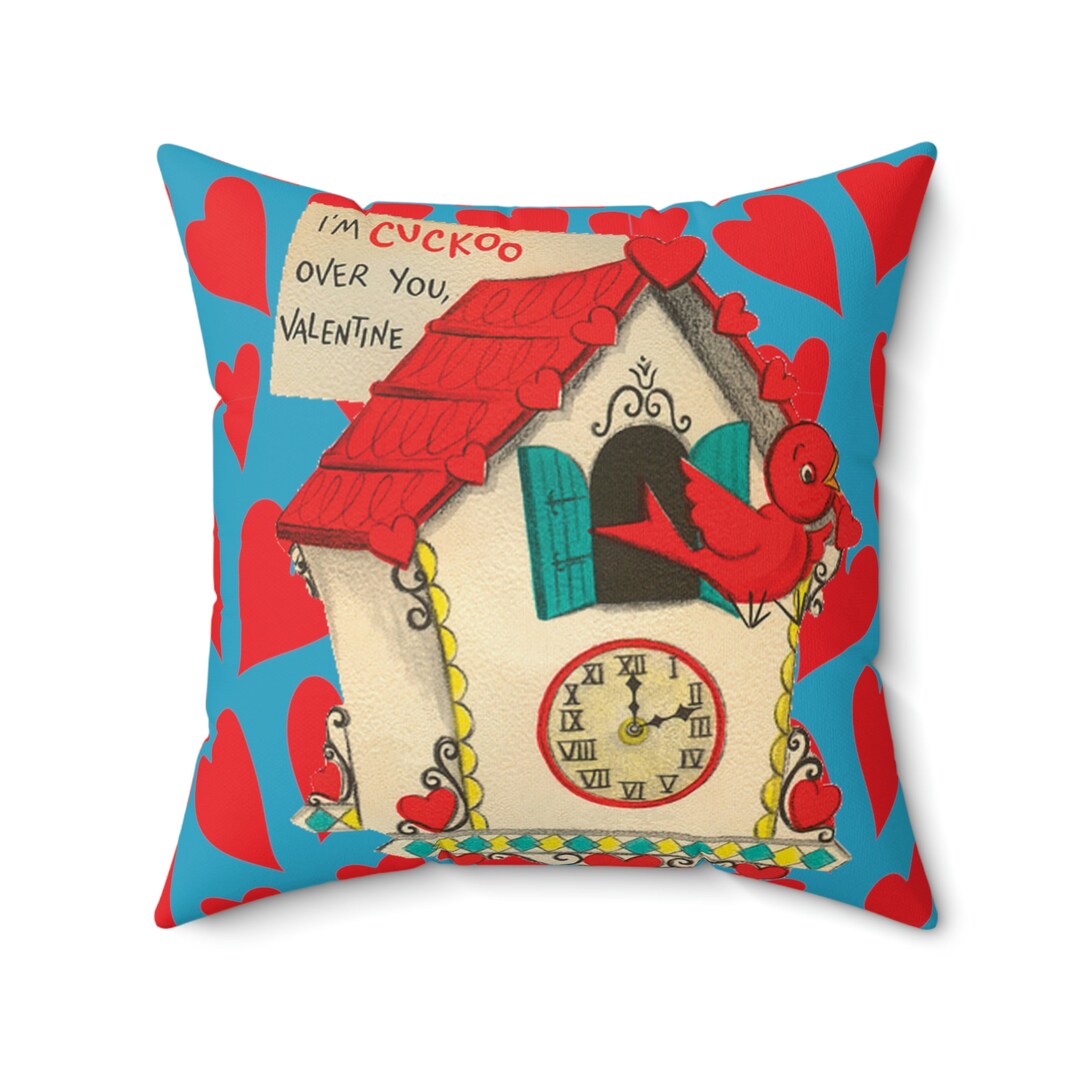 Vintage Valentine, Kitschy Cuckoo Clock, Birdie, Turquoise Blue, Red