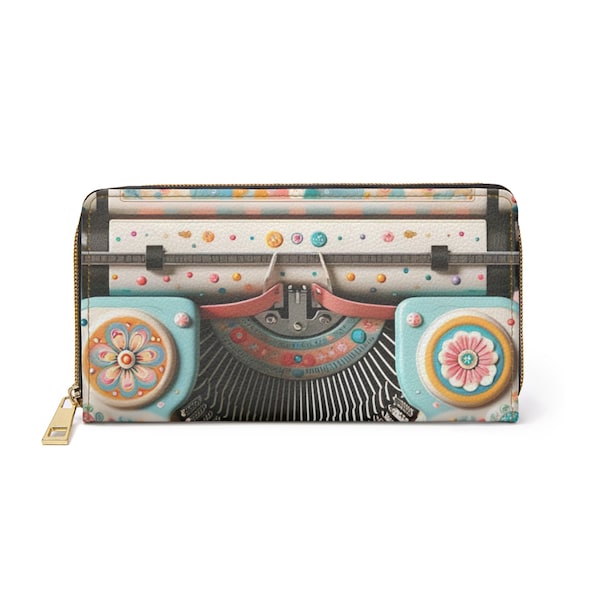 Retro Typewriter Wallet In Pink, Aqua- Coordinating Zipper Wallet, To Match Our Kitschy Typewriter Bag