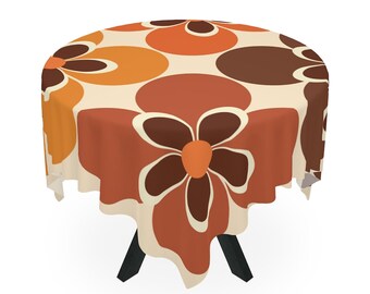 Round Tablecloth Daisy Daisies Lime Green Orange Sixties Retro Cotton Sateen Round Tablecloth Daisy Daisies Lime Green Orange Sixties Retro Cotton Sateen