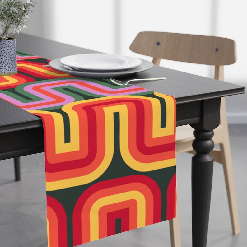 70's Kitchen Retro Table Runner Groovy Orange Pink - Etsy