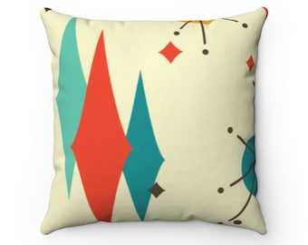 Mid Century Pillows Atomic Starburst Franciscan Design Retro MCM Home Decor Spun Polyester Square Pillow