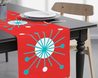 16in x 108in Retro Vintage Inspired Floral Mod Tulip Mid Century Modern Bold Print Cotton Sateen Table Runner Roostery Tablerunner 16in x 108in Retro Vintage Inspired Floral Mod Tulip Mid Century Modern Bold Print Cotton Sateen Table Runner Roostery Tablerunner