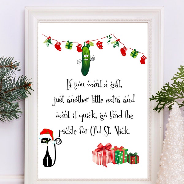 A Christmas Pickle Digital Download Printable, Christmas Pickle Kitschy Fun Atomic Black Cat Holiday Gift