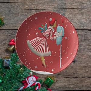 Mid Century Modern Atomic 50's Red, Aqua Blue, Retro Christmas Plates