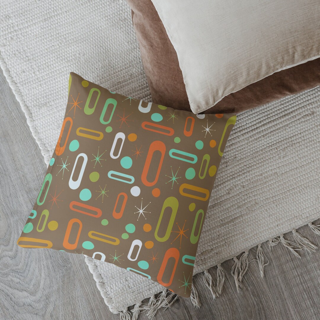 50's Mid Century Modern Home Decor Pillows Brown Orange Etsy