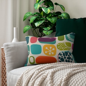 Mid Century Modern Geometric Abstract Funky Fun Colorful Retro MCM Home Decor Spun Polyester Lumbar Pillow