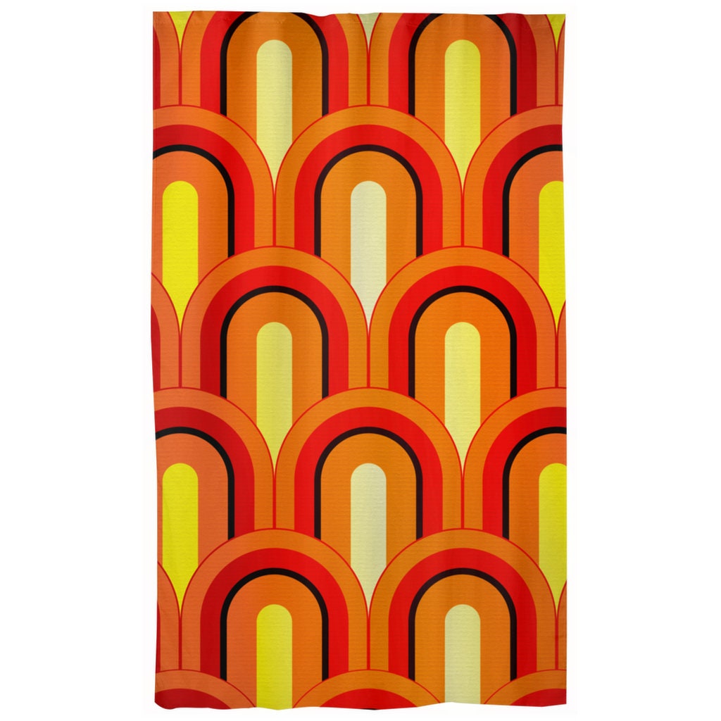 1970'S Retro Curtains Orange Yellow Black Modern Living Etsy