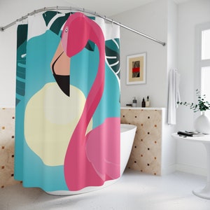 50 s Pink Flamingo Turquoise Blue Tropical Shower Curtain Etsy Ireland
