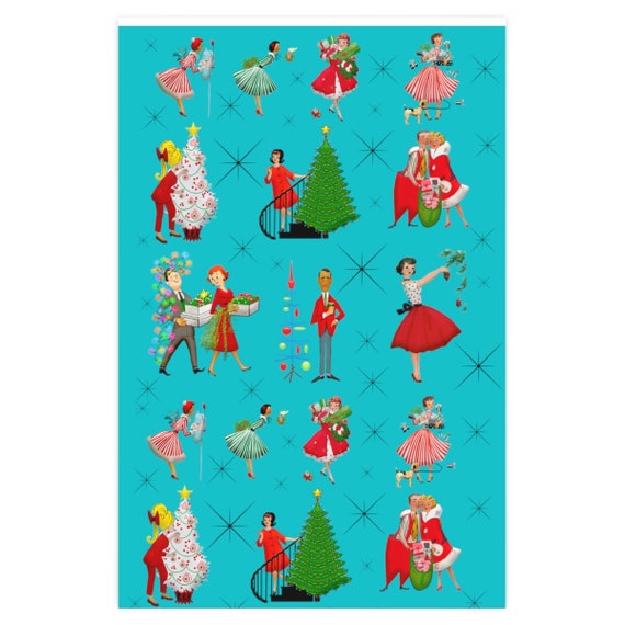 Vintage Christmas Ornament - Festive retro 1950s decorations Mid century  style Wrapping Paper by Katrinelly
