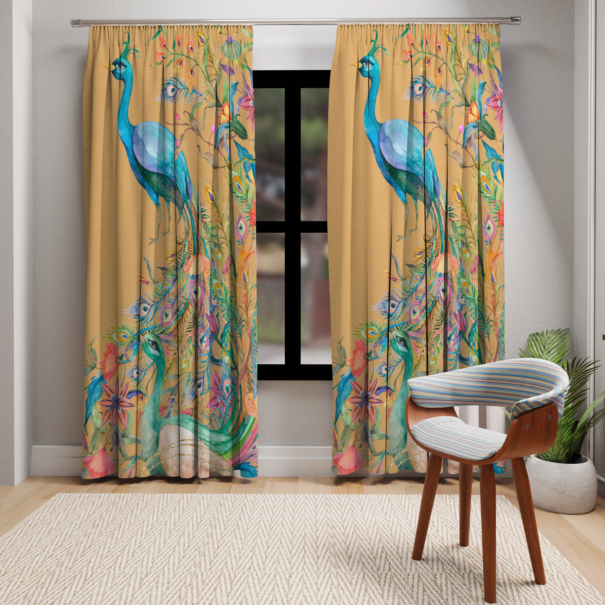 Embroidered Tulle Curtains Panels Peacock Window Treatments Home Decorations New 