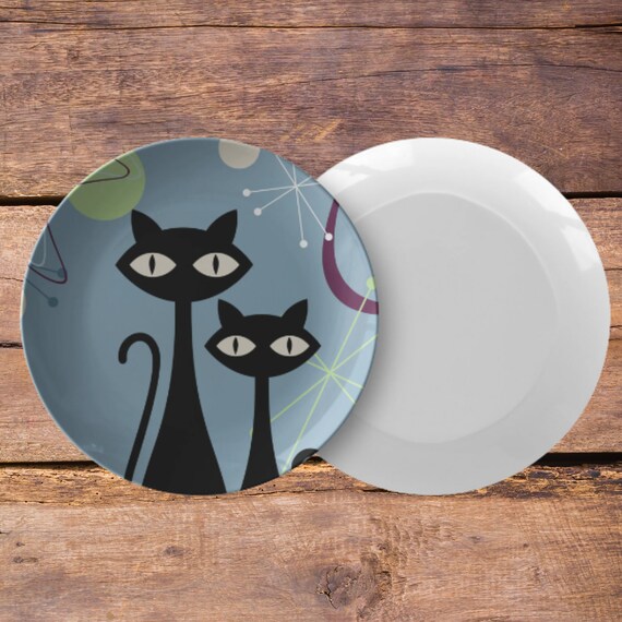 Atomic Cat Boomerang Blue Retro Dinner Plates Plate Etsy UK