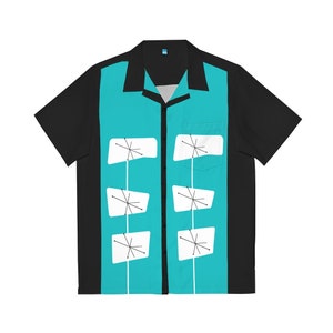 Mid Century Modern Black, White, Aqua Atomic Retro Men's Hawaiian Shirt