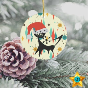 Atomic Cat, Mid Century Modern Retro Christmas, Kitschy, Starburst, Franciscan, Sputnik, Ceramic Ornaments image 1