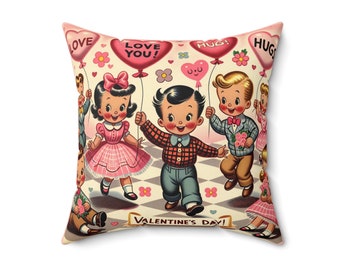Kitschy Cute Valentine Vintage Mid Mod 50's Kids, Retro Valentine Love Pillow And Insert