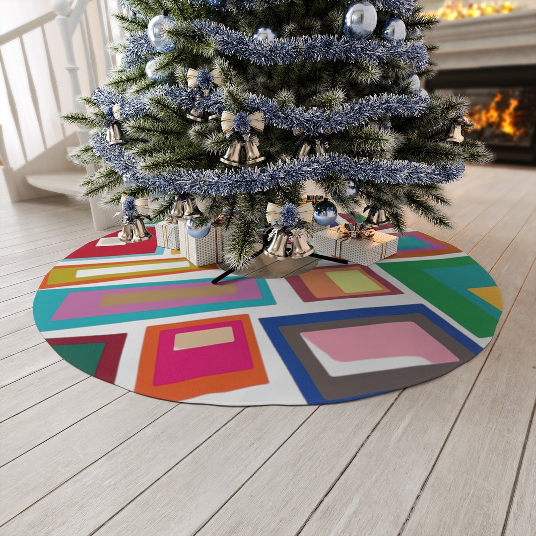 Mid Century Modern Christmas Tree Skirt, Geometric, Retro Holiday