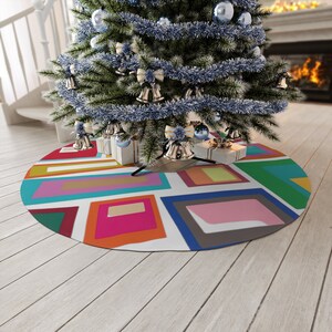 Mid Century Modern Christmas Tree Skirt,  Geometric, Retro Holiday, Colorful, Mid Mod Christmas Decor