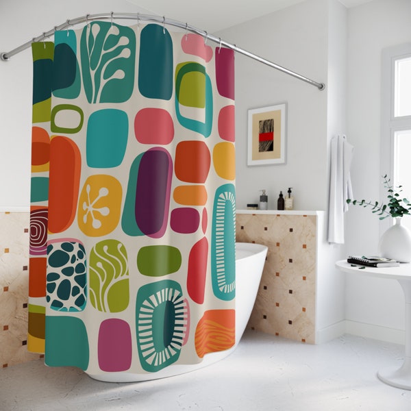 Mid Century Modern, Amoeba, Retro Shower Curtain, Abstract, Geometric  Colorful Bold MCM Home Decor Shower Curtains