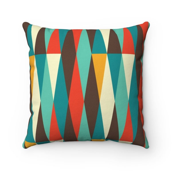 Mid Century Modern, Geometric Retro Abstract Mid Century Modern Earth Tones Spun Polyester Square Pillow Case