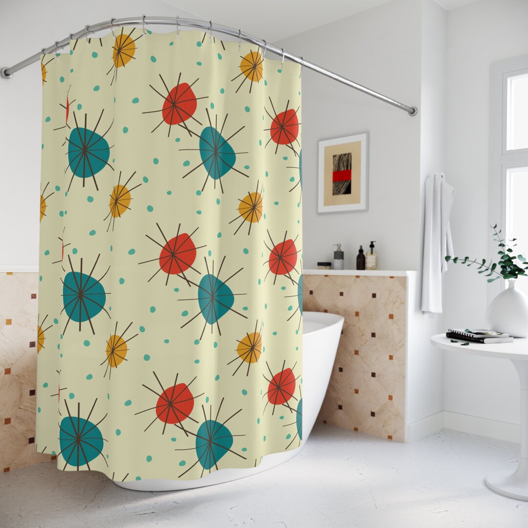 Mid Century Modern Shower Curtain, Retro Atomic, Starburst of Color MCM