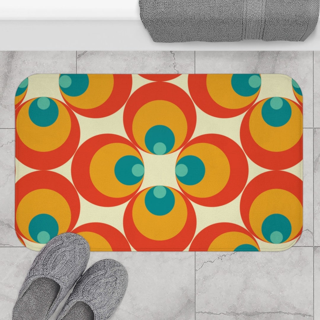 Mid Century Modern Bath Mat Retro 70's Orbs Peacock Eye Etsy