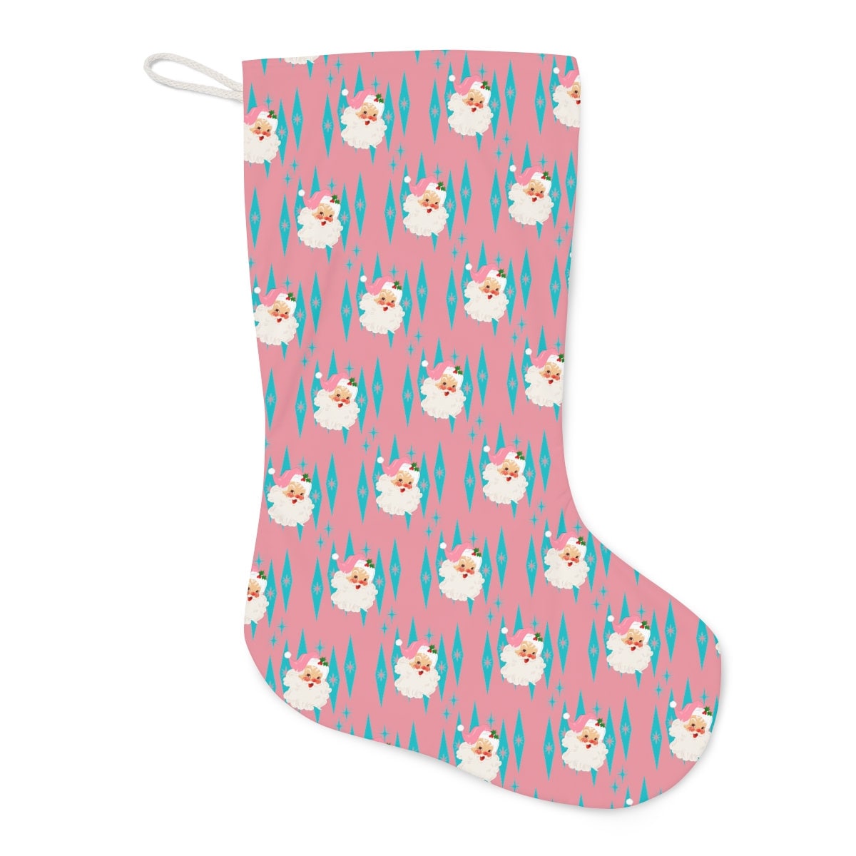 Mid Century Modern Christmas Stocking, Retro Pink, Smiling Vintage