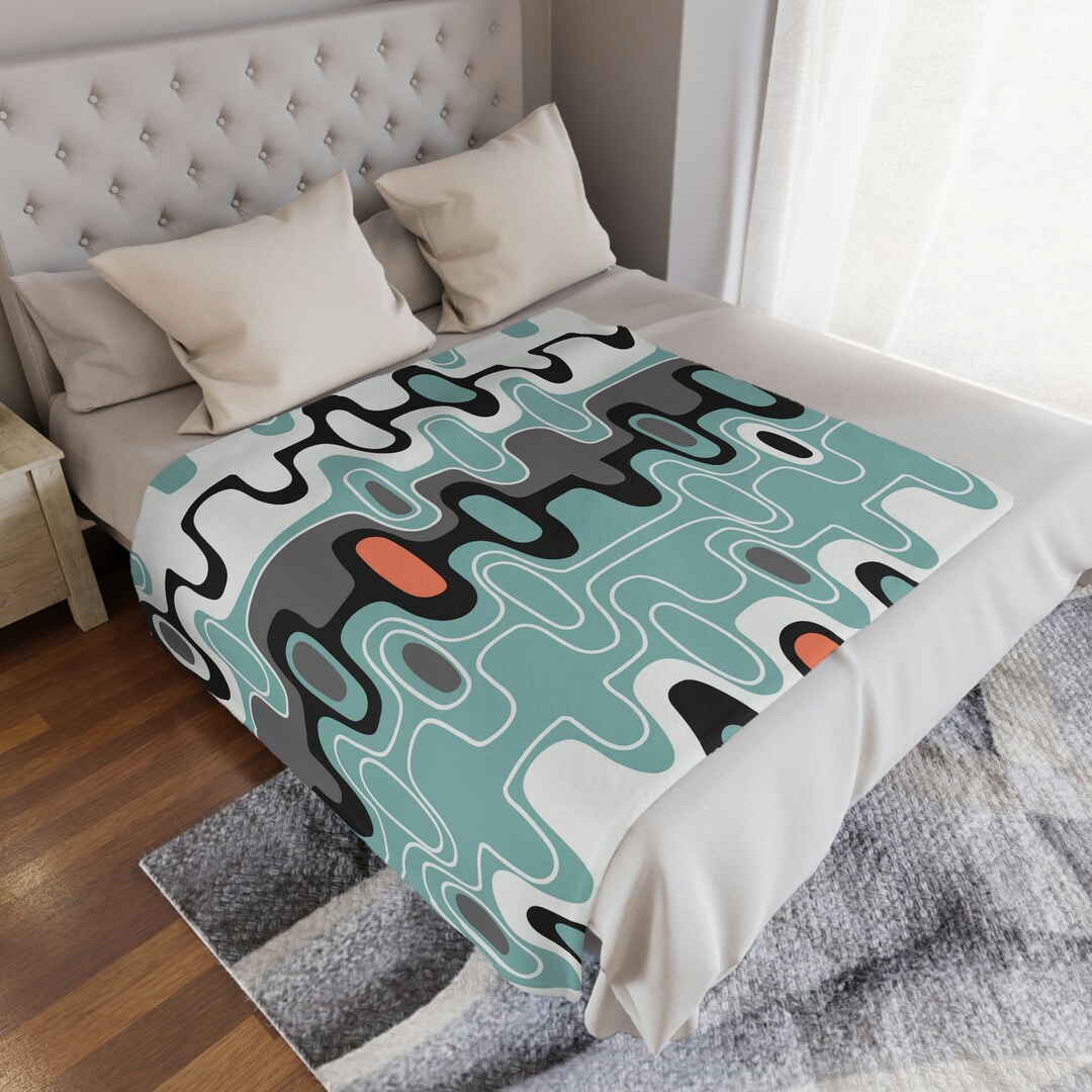 Mid Century Modern Blanket Googie Design Geometric Aqua Etsy