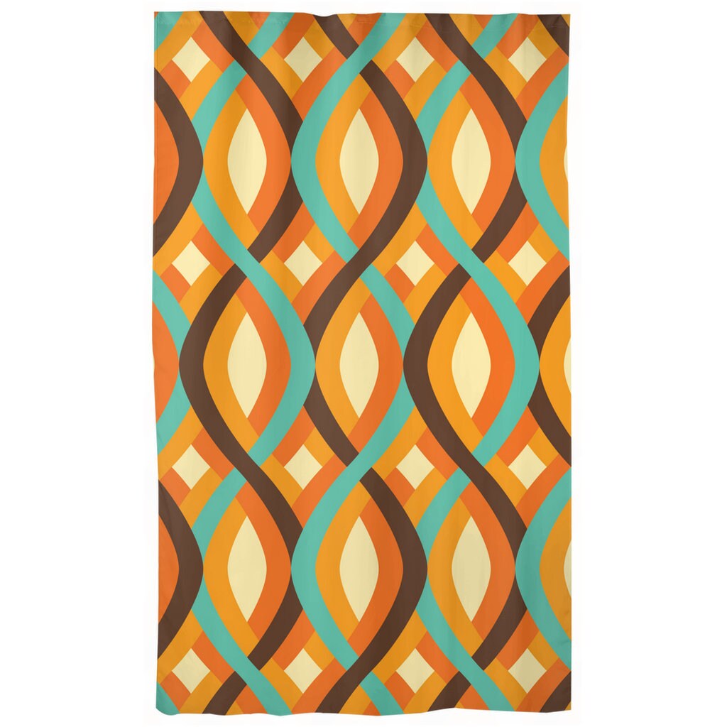 Retro 70s Curtains, Wavy, Psychedelic, Orange, Blue, Yellow Groovy Cur –  Mid Century Modern Gal